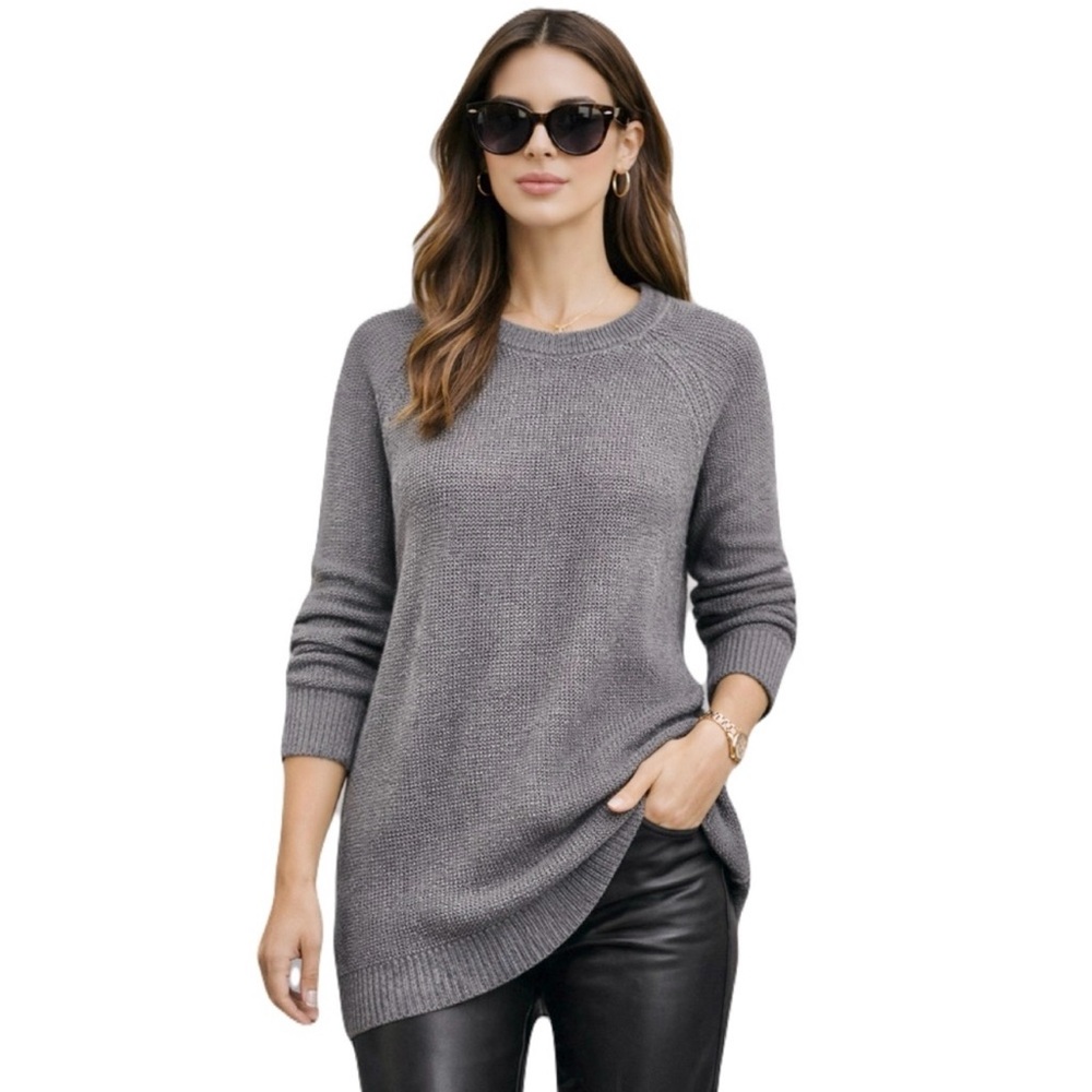 Talula grey waffle knit crewneck long sleeve top viscose angora cashmere, small